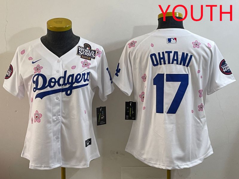 Youth Los Angeles Dodgers 17 Ohtani White Sakura Edition 2025 Nike MLB Jersey style 2